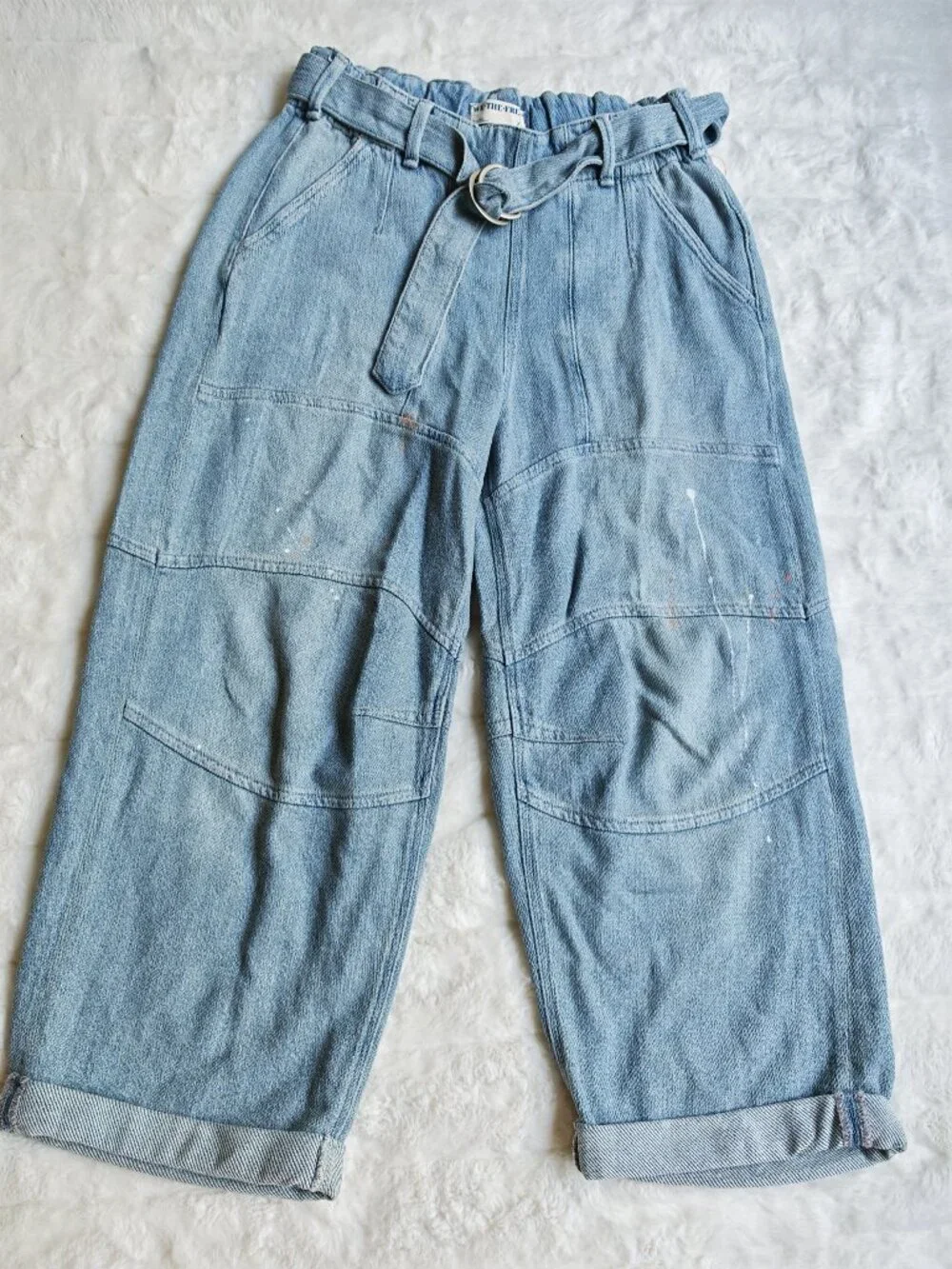 Free People We The Free Pavement Artist Slouchy Cropped Jeans XS Light Wash Belt
